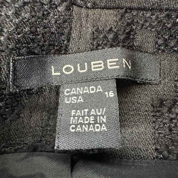 Louben Houndstooth Jacket Sz 16 Black Wool Blend Open Front Old Money Career - Picture 6 of 13